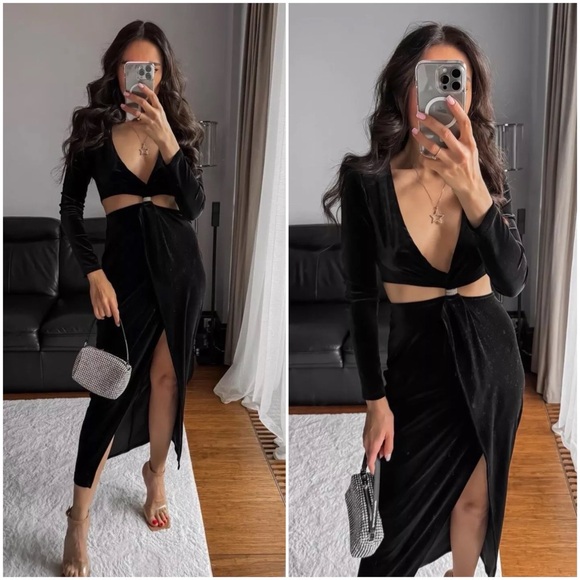 ZARA VELVET CUT OUT MIDI WITH RHINESTONE APPLIQUÉ - Picture 12 of 16